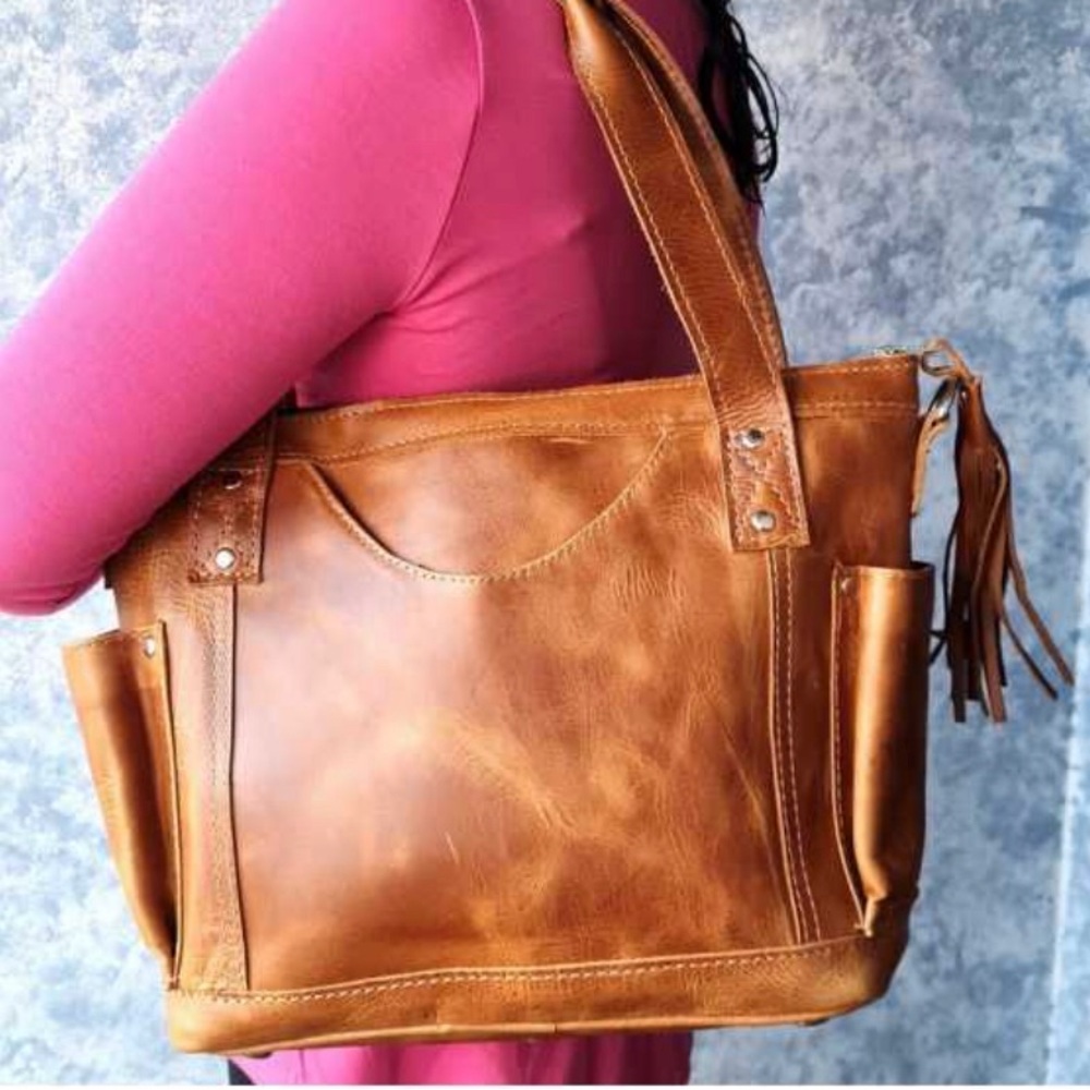 Full Leather mayan fair trade tote/cross body